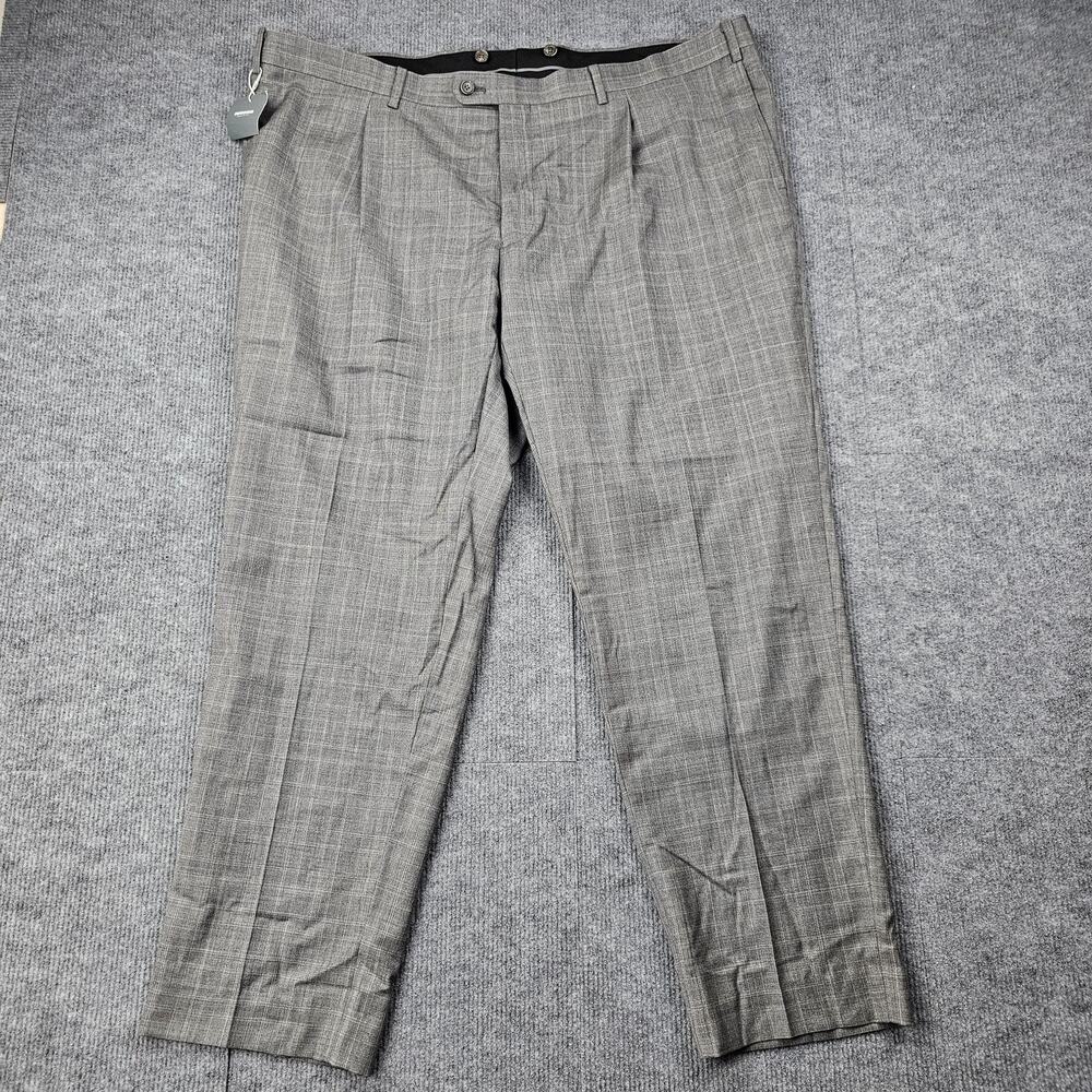 Indochino Pants Mens 42x29 Gray Check Dress Flat Front Wool Classic Tailored